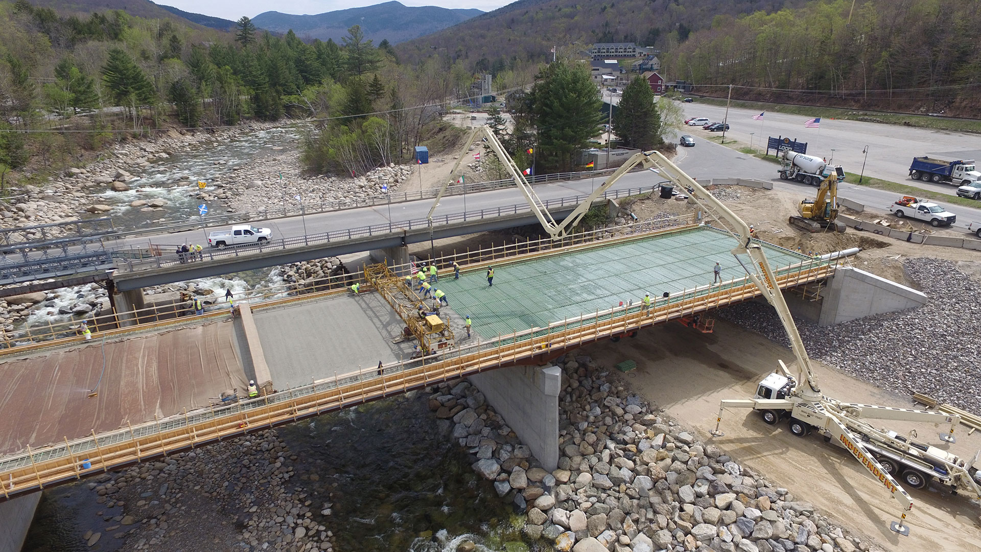 Photo of an RM Piper constructing a bridge site shot from above.