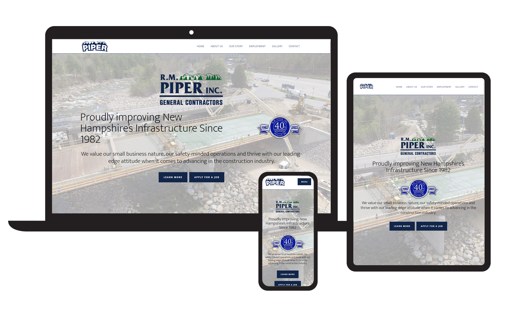 Photo of the RM Piper website displayed in three different devices: PC, tablet, and mobile.